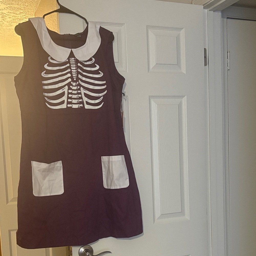 Unique Vintage Purple Skeleton Dress with White Accents